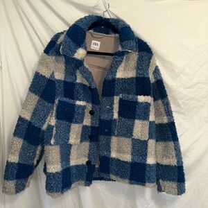 Zara Blue & Gray Checkered Buttoned Shirt Jacket Size L - XL In Great Condition.